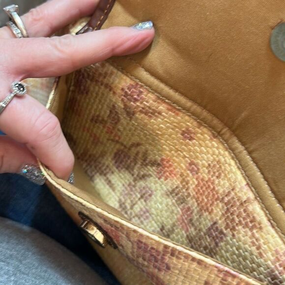 Etienne Aigner Lined Rattan Woven Maple Print Handbag Brown Faux Leather Trim - Picture 9 of 13